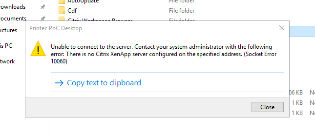 There is no Citrix XenApp server configured on the specified address. (Socket Error 10060) 1 There is no Citrix XenApp server configured on the specified address. (Socket Error 10060)
